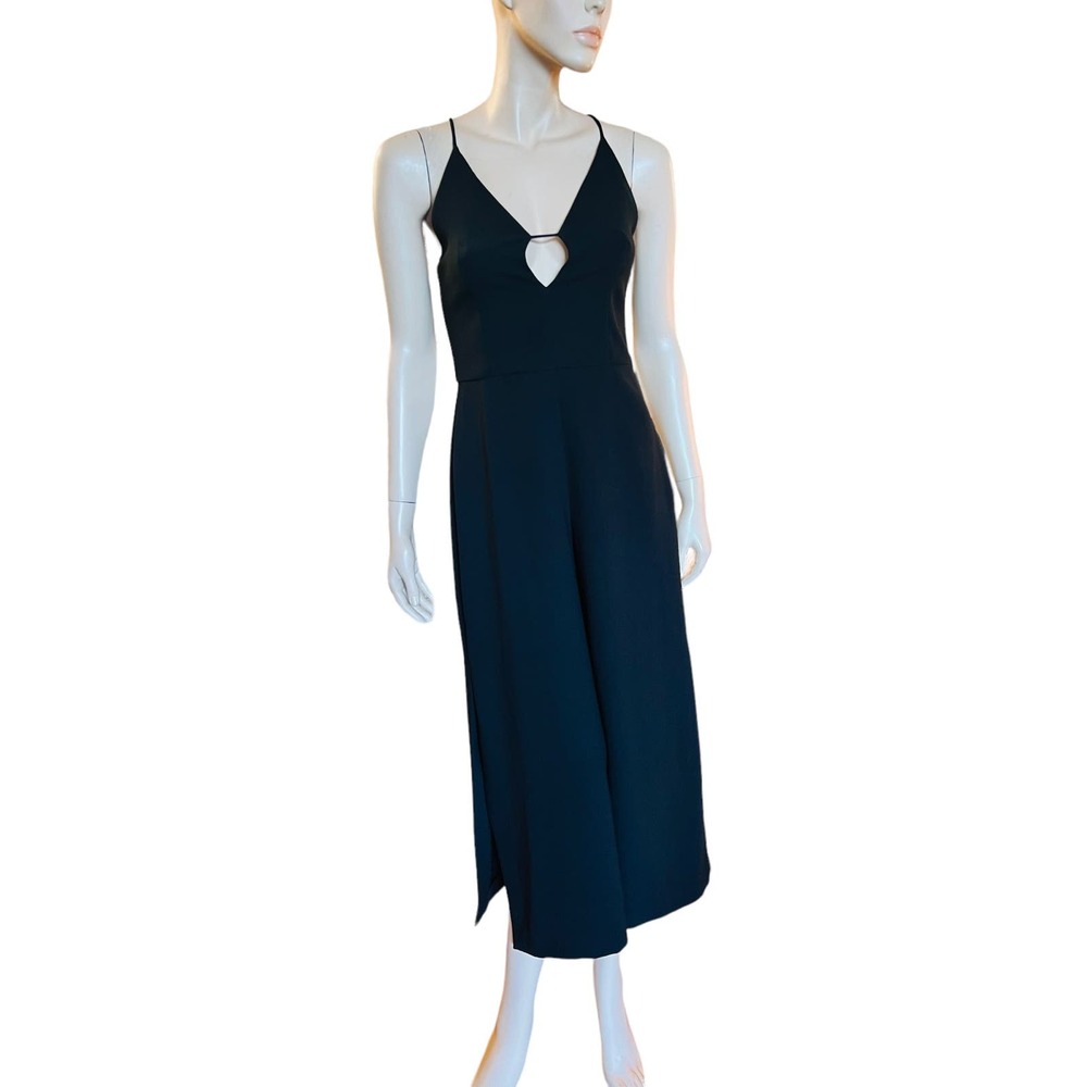 N Nicholas Black Keyhole Split Leg Jumpsuit Size 4 Criss-Cross Straps at Back - Picture 12 of 16